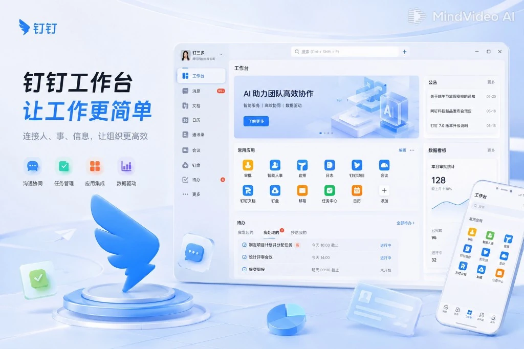 钉钉网页版在线登录后的工作台界面